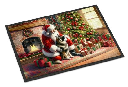 NEW Norwegian Elkhound and Santa Claus Doormat Front Door Mat Indoor Outdoor Rugs for Entryway, Non Slip Washable Low Pile, 18H X 27W