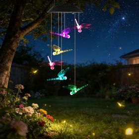 1Pc 2Pc Quantity Options Solar Dragonfly Wind Chime 7 Color Changing Wind Chime For Outside IPX4 Waterproof Outdoor Garden Yard Decor (Option: 1 Set)