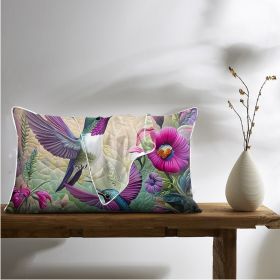 2 Pcs Of Tropical Hummingbird Art Bedroom Satin Printed Soft And Skin Friendly Pillowcase Suitable For All Seasons (Option: 51x102cm-Purple)