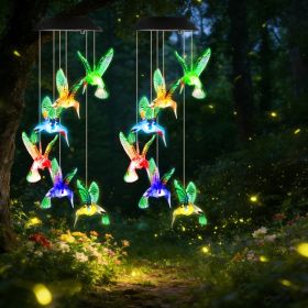 2Pcs Solar Hummingbird Wind Chime 7 Color Changing Wind Chime For Outside IPX4 Waterproof Outdoor Garden Yard Decor (Option: 2Pcs per Set)